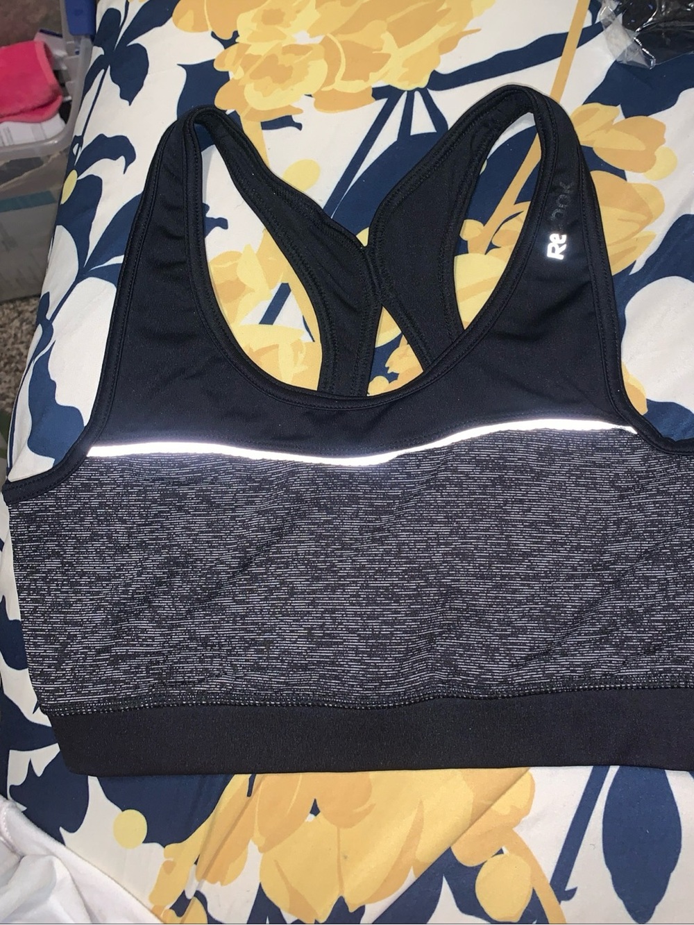 Reebok Black & Charcoal Heather Racerback Sports Bra